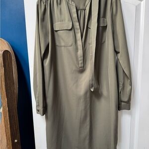 LOFT Green Bishop Sleeve V-Neck Dress